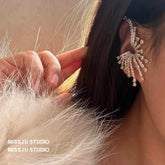 Exaggerated Sparkly Paved Rhinestone EarCuff Earrings White